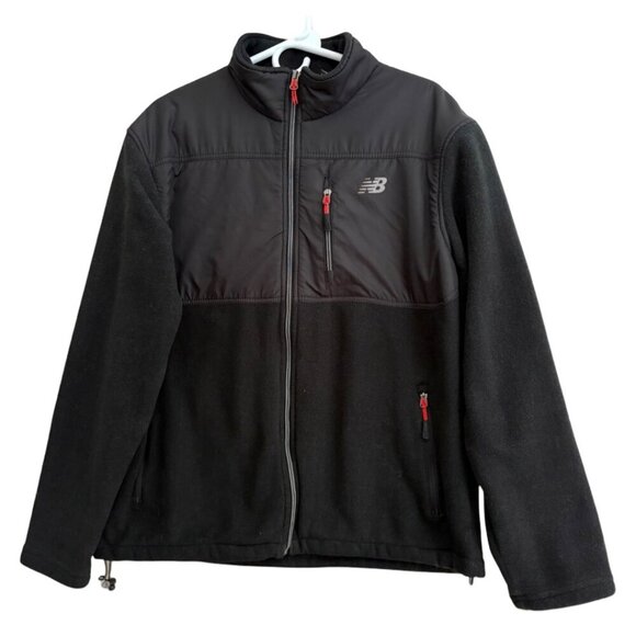 New Balance Men's Full Zip Fleece Jacket in Black/Red Size Medium - Picture 1 of 12